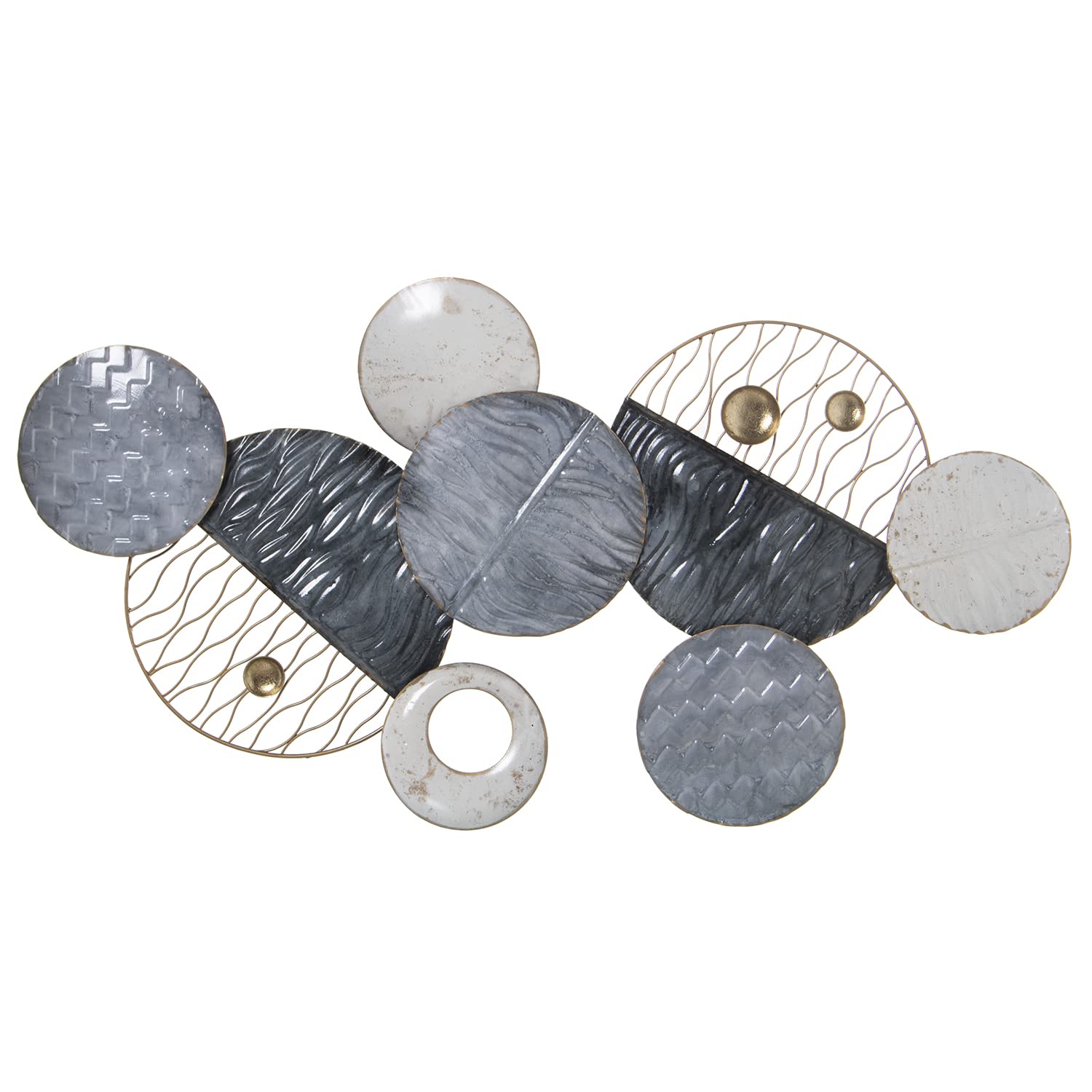 Décoration murale métal cercles blanc gris or 91 cm relief haut de gamme