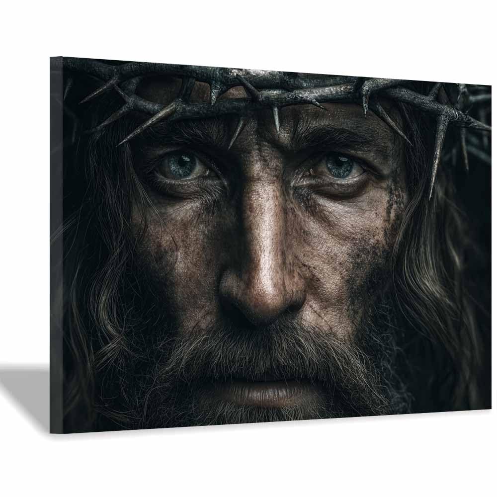 ZAMAEIU Jesus Christ Classic Painting Style Wearing a crown of thorns Religious Figure Wall Art Print,Room Decor for living room, bedroom, church, hospital(black)-30x50cm Framed