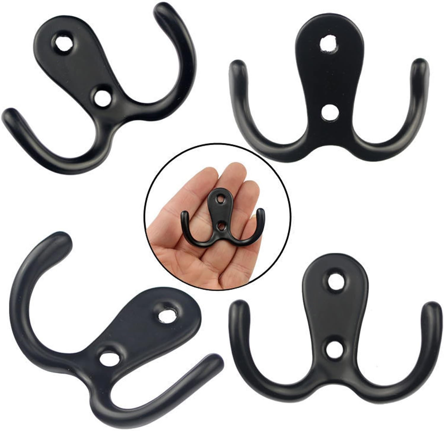 6 Pcs Double Prong Robe Hooks, Dual Coat Hooks Wall Mounted Hanging Clothes for Bathroom Bedroom Door Wall Retro Metal Cloth Hanger Double Coat Hooks with 12 Screws