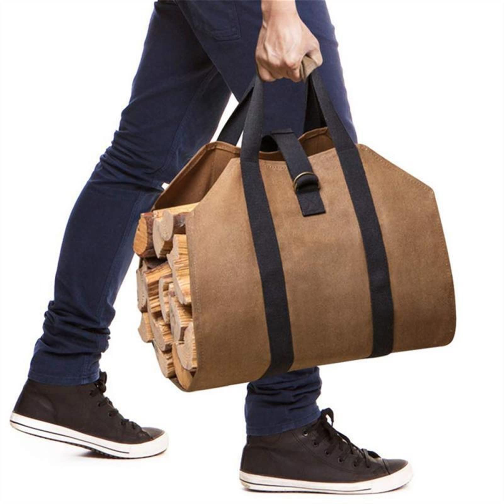 Canvas Firewood Log Carrier, Canvas Firewood Storage Bag Brown 46x98 Cm For Camping Picnic BBQ Outdoor Log Carrier