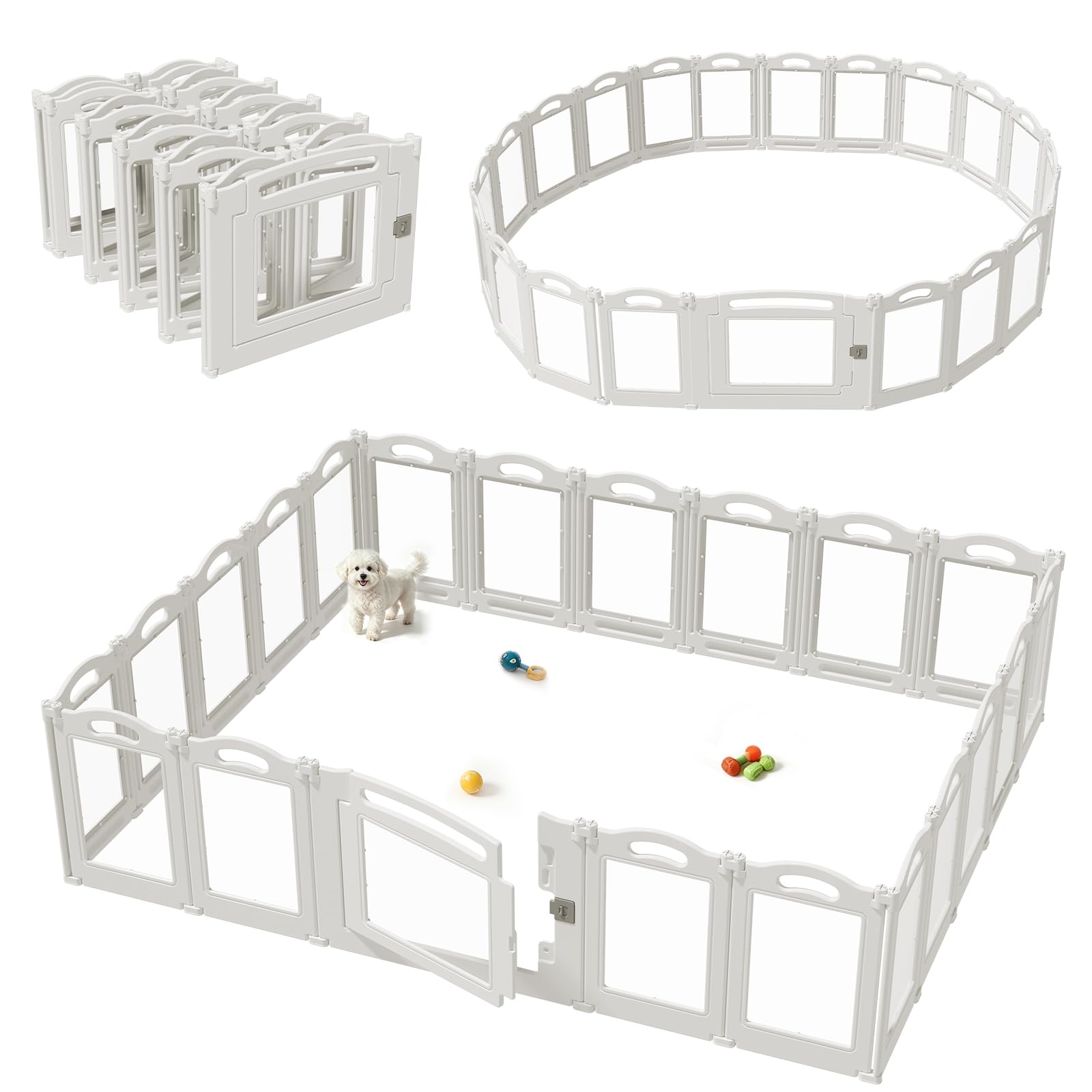 Foldable Clear Acrylic Dog Playpen with Door, 23.6" Acrylic Puppy Playpen, Easy Assemble Indoor Pet Fence with White Frame, Clear Dog Playpen for Puppies &amp; Animal (White, 23.6‘H, 20 Panels + 1 Door)