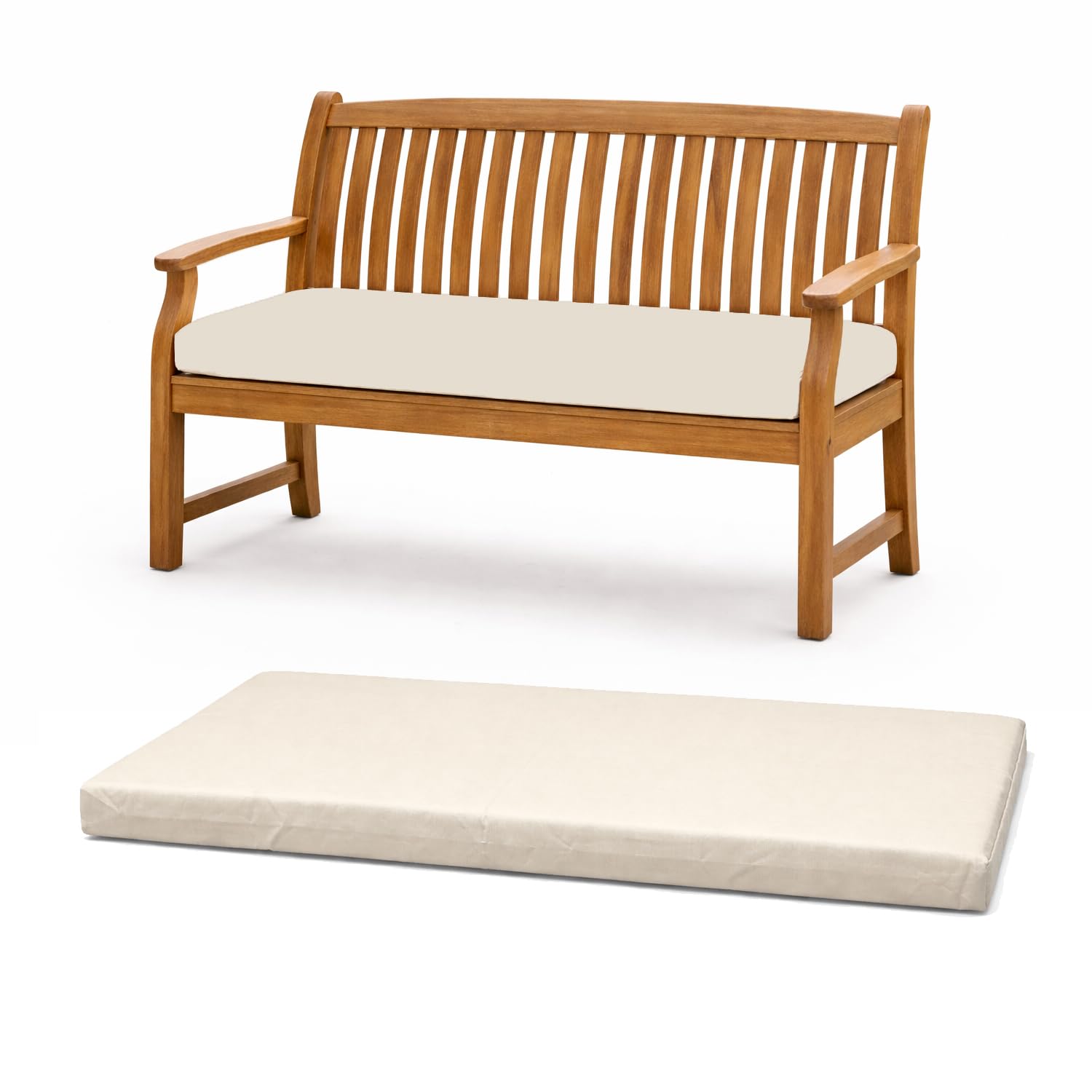 Brillars Comfy 2 Seater Garden Bench Cushion Waterproof Outdoor Seat Pad Removable Cover 108x45x5cm (Cream) — image 1