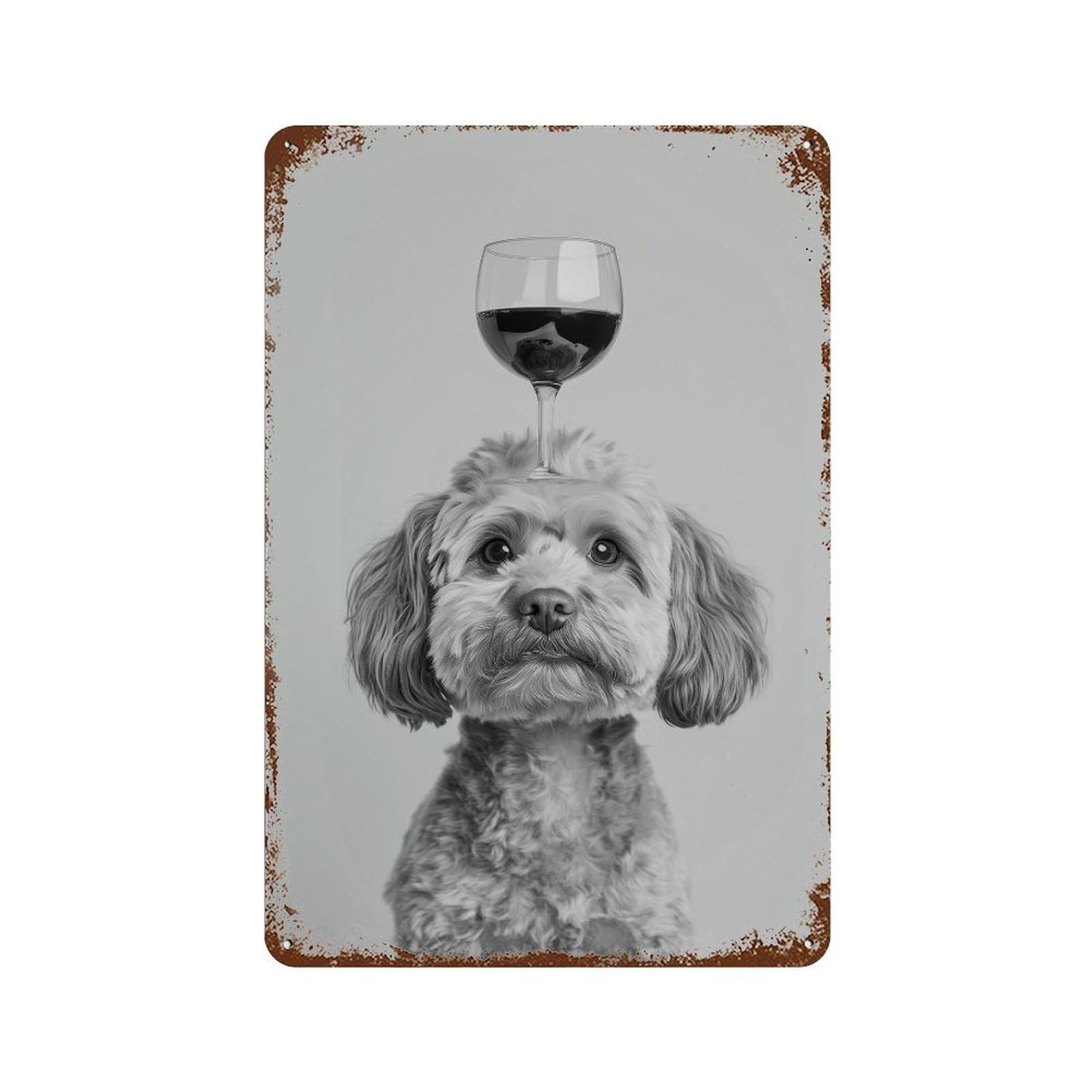 xiaoxiaoshen Cavapoo Balancing Wine Glass Print Wall Decor Art Metal Tin Poster Modern Home Decor Art Home Bar Shop Decorations Vintage Sign 30x20cm