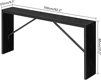 Console Table, 62.2" Long Sofa Table Behind Couch, Narrow Entryway Table, Farmhouse Dining Table with Angled Metal Frame, Industrial Console Table for Entryway, Black CTHB15801