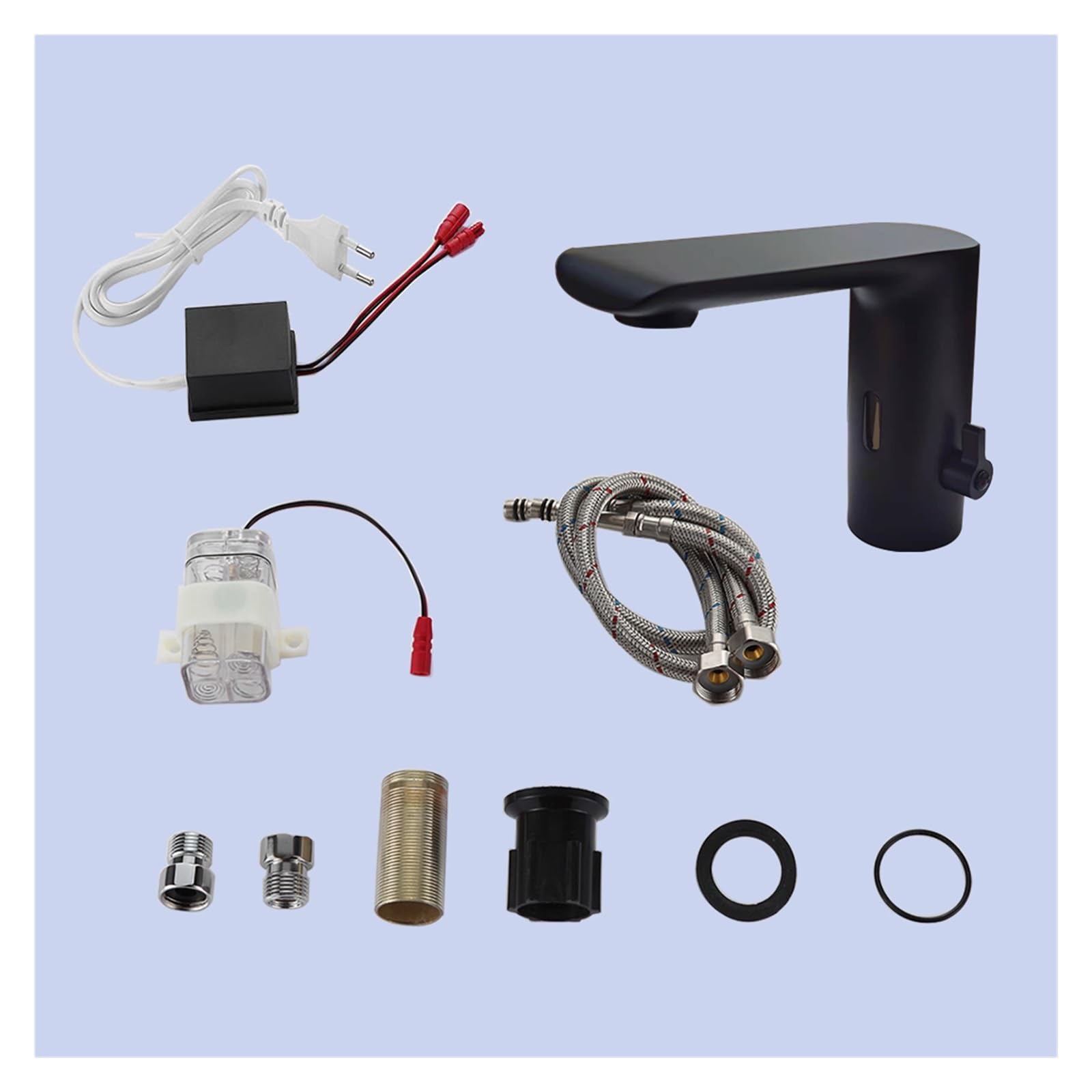 Negro Black Induction Smart Lavabo Robinet Robinet Corps Laiton Cuivre Mélangeur Eau Froide Chaude AC 220 Puissance Économie de Batterie 6 V