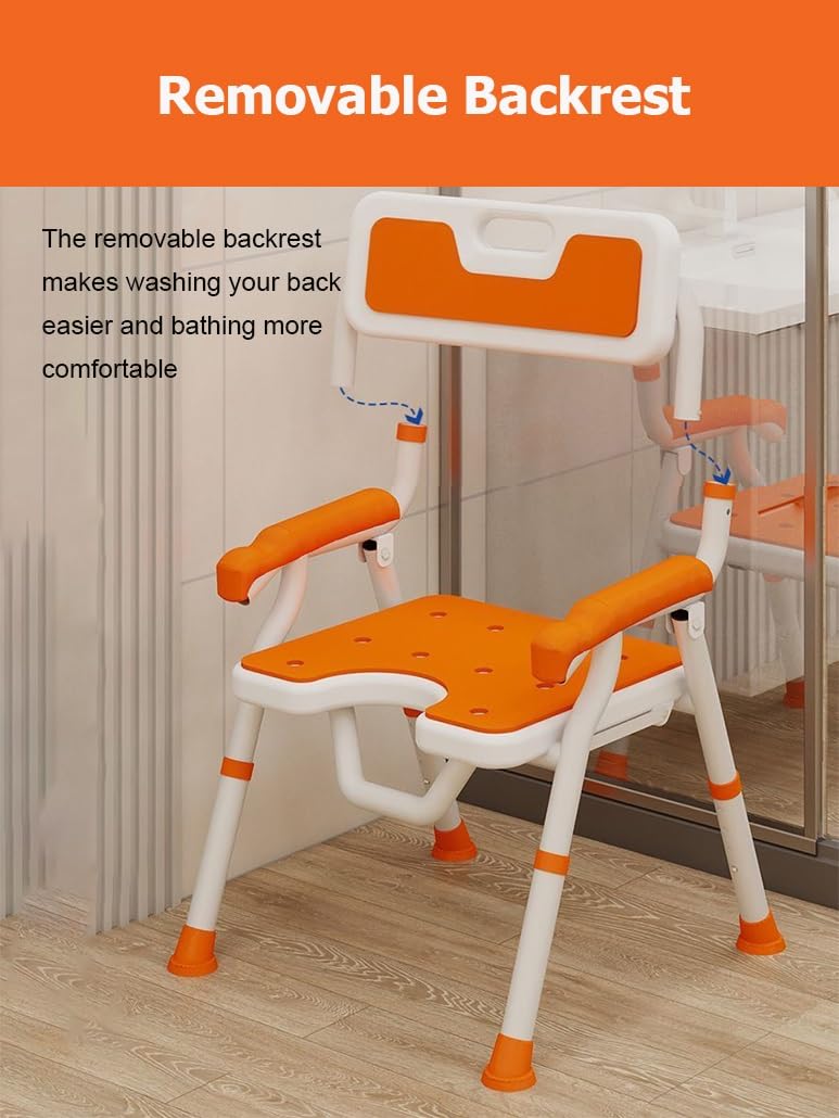 Silla de Ducha Plegable for Personas Mayores y discapacitadas, Asiento de baño Plegable con Respaldo extraíble, sillas de baño Plegables y Ajustables en Altura.(A)