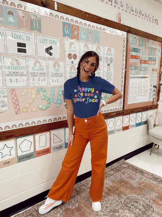MOUSYA Teacher Shirt Women Happy to See Your Face Shirt Teacher Graphic Tees - Image 3
