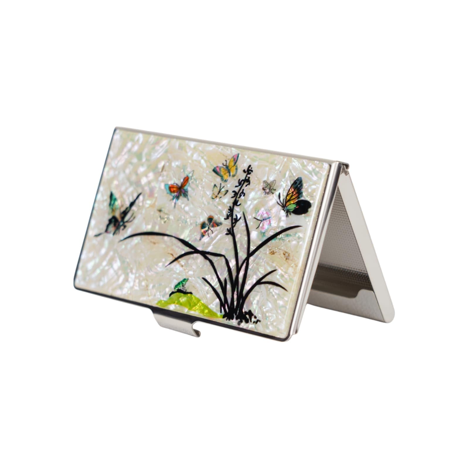 February Mountain Mother of Pearl Business Card Case - Korea Traditional Gifts, Slim Metal Holder for Business & Credit Cards, Pocket-Sized Purse Wallet โ image 1
