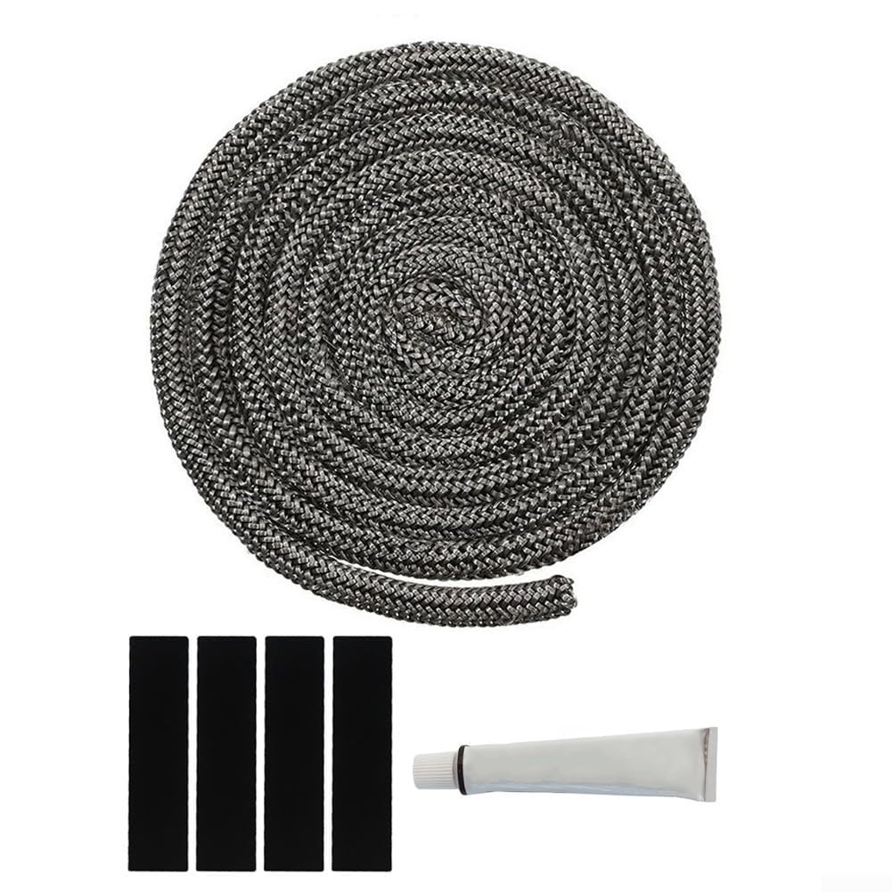 Kit di guarnizioni in fibra di vetro per porta della stufa a legna da 6 mm-25 mm, corda di ricambio resistente al calore, con colla ad alta temperatura e adesivi, design non adesivo, per camino, forno