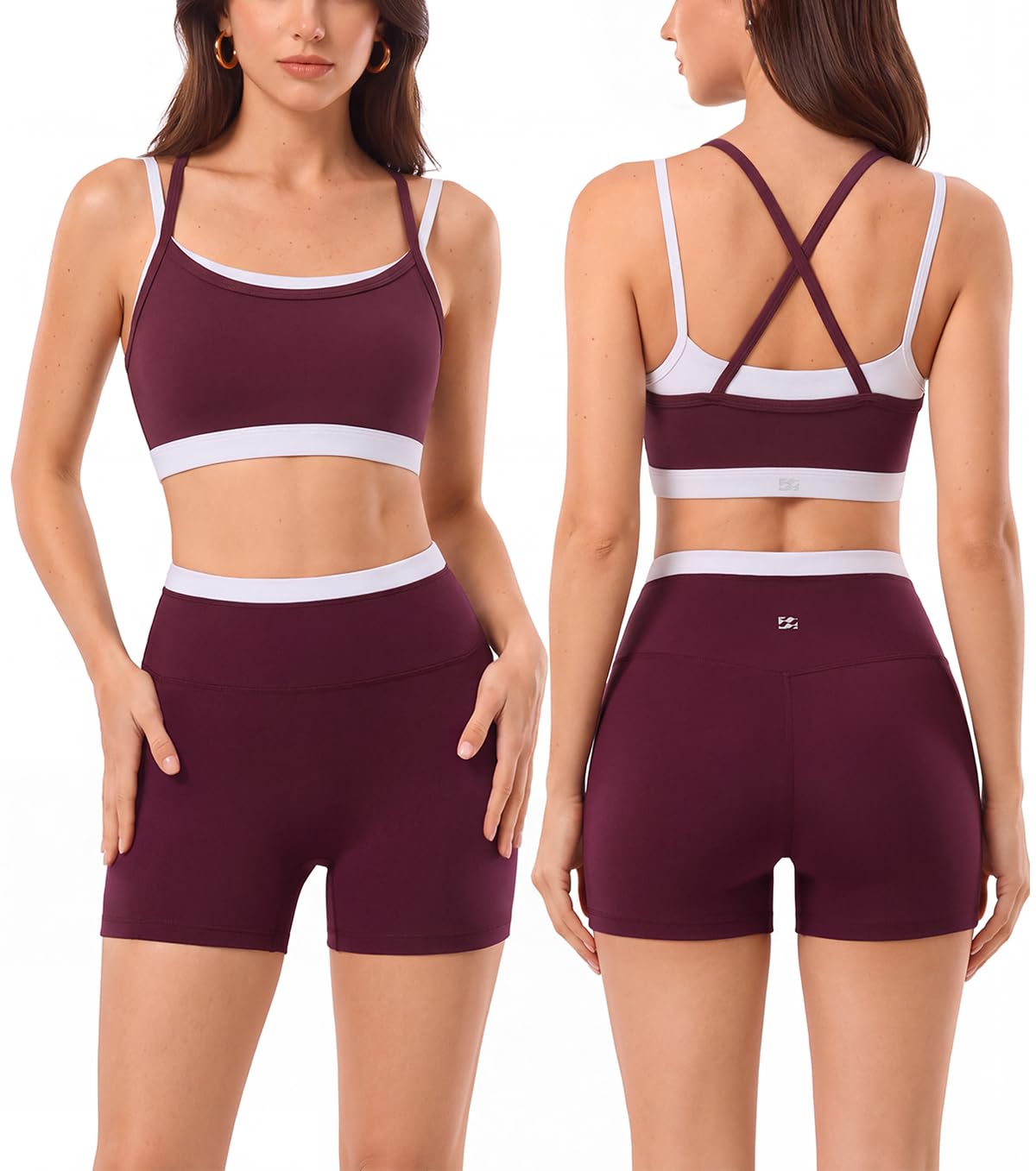 2 Pieces Workout Sets for Women, smooth Athletic Short with Double Layer Sports Bra, Gym Matching Outfits