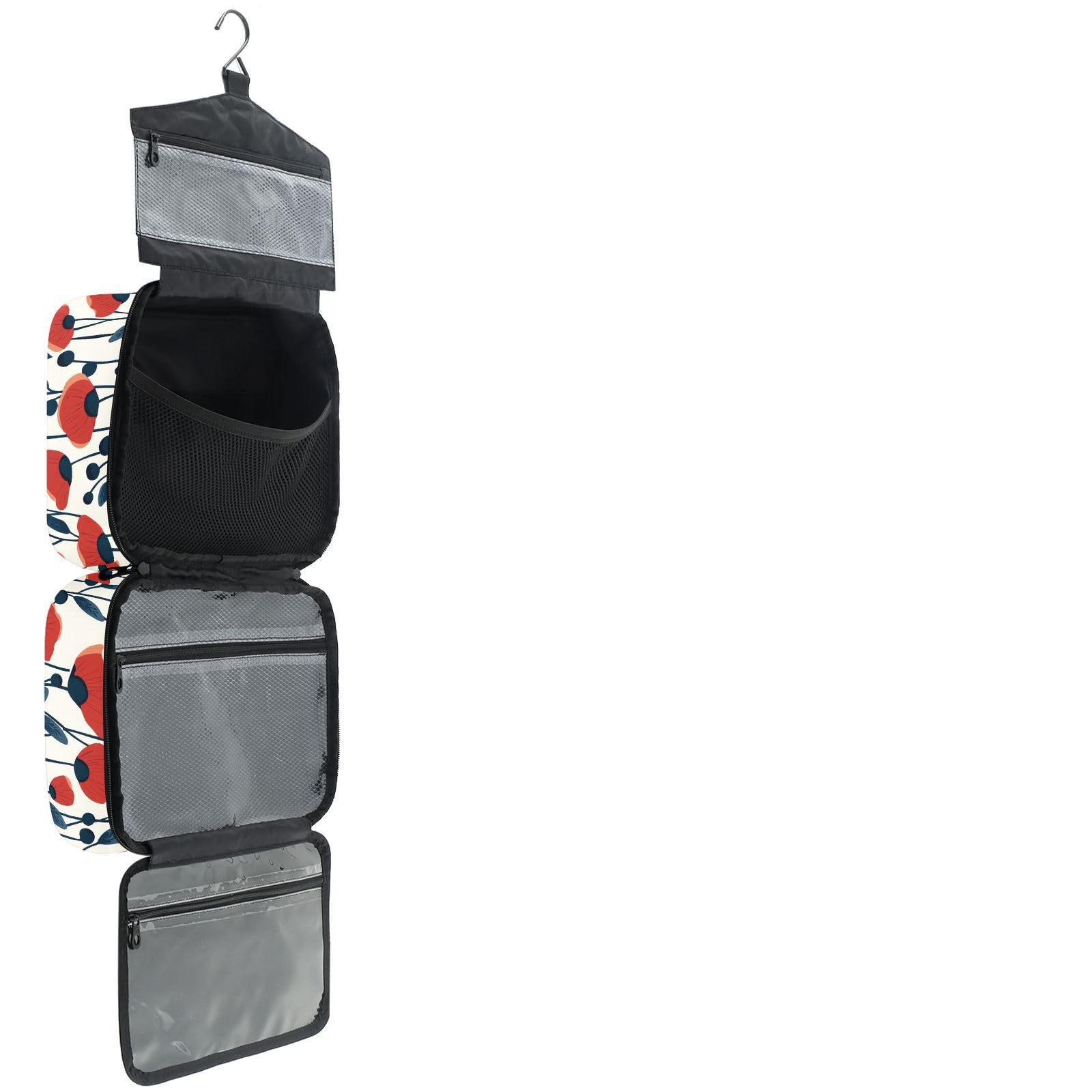 YNNALE Sewing Supply Organizer Bag, Abstract Floral Red Poppy Flower Beige Portable Sewing Bags with Pockets&Hanger, Sewing Storage Box Case for Sew Supplies/Kit/Tools/Accessories (BAG ONLY)