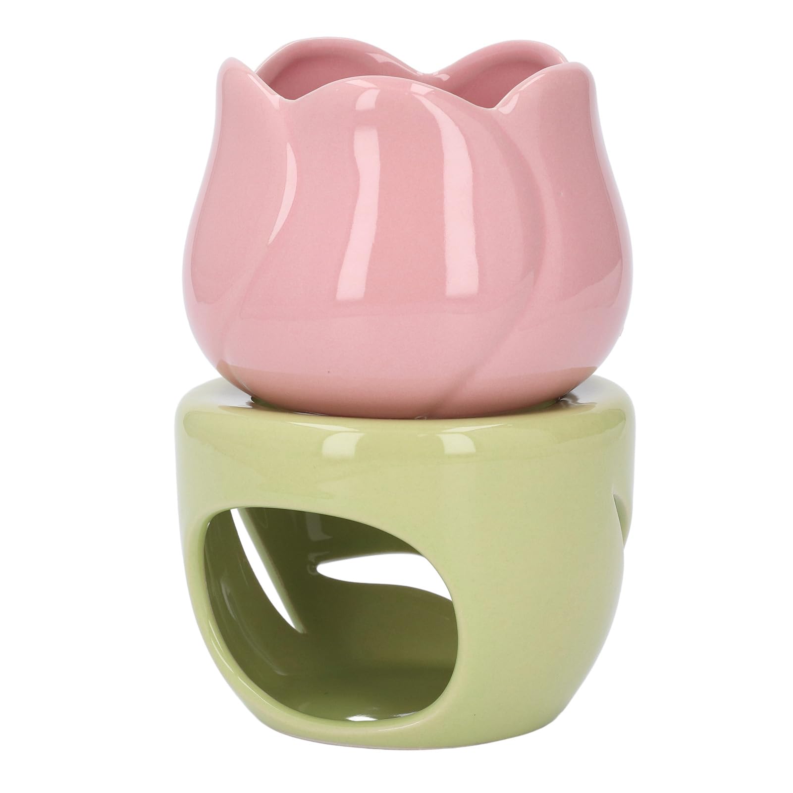 Kominek na Olejki Eteryczne do Topienia Wosku, Ceramiczny Palnik do Aromaterapii w Kształcie Różowego Kwiatu z Zielonym Stojakiem świecznik do Użytku w Domowym Biurze