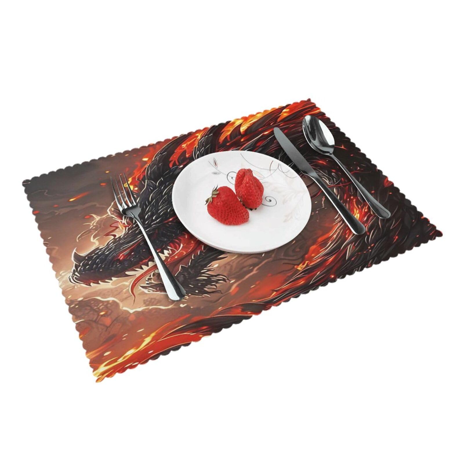 Flames Dragon Dark Placemats Set of 4 Print Table Mats Place Mats Table Decor for Kitchen Dining 12X18 in