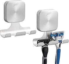 TAILI Suction Cup Hooks for Razor 2 Pieces Shaving Razor Holder Hooks for Bathroom Multipurpose Stainless Steel Towel Hanger for Bathroom, Bathrobe, Square, Silver