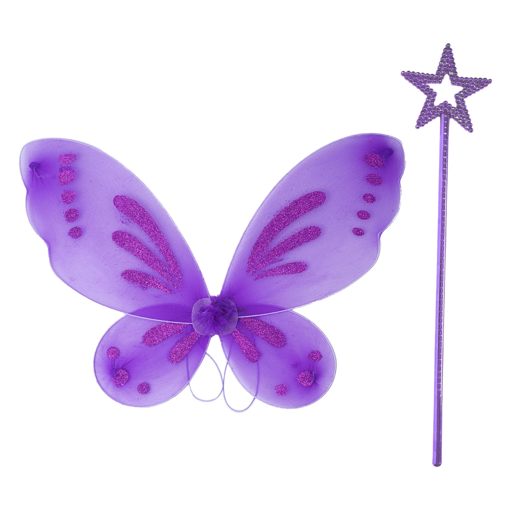 JanJean Fairy Wings for Girls Butterfly Wings Sparkle Fairy Costume Angel Wing with Fairy Wand Cosplay Purple&Purple One Size