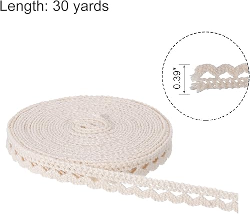 Miniatura 6 de MECCANIXITY Cinta de encaje de 10 yardas, 0.39 pulgadas, ribete de algodón para manualidades, envoltorios de regalo, diademas, boda, color beige,