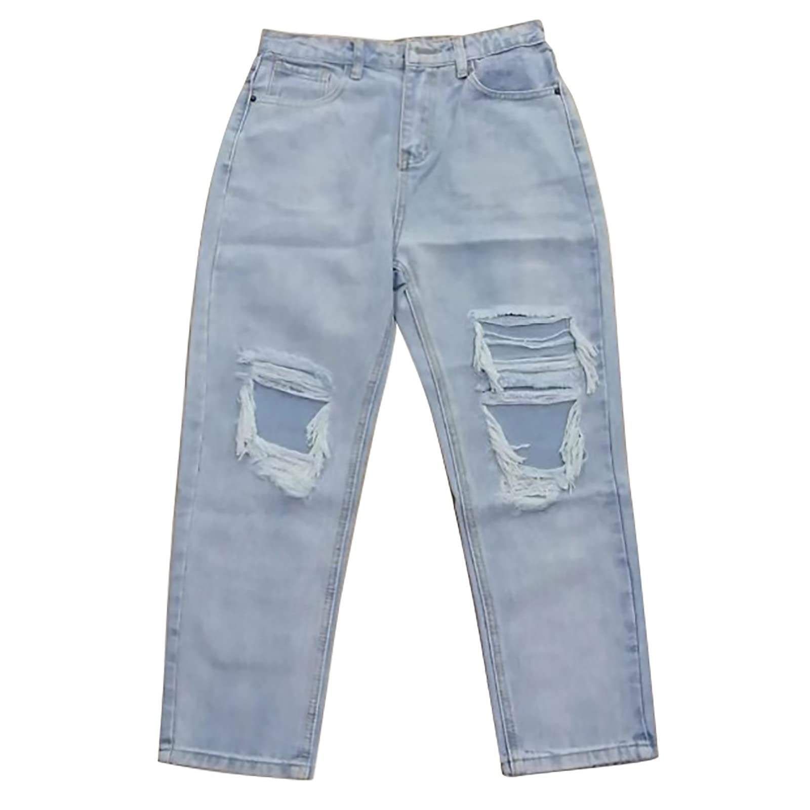Lange Jeansjacke für Damen – zerrissenes Loch, hohe Taille, waschbar, hellblau, Denim-Jeans, Cargohose, Hot Girls Jeans, Jeans mit Löchern, Schwarz