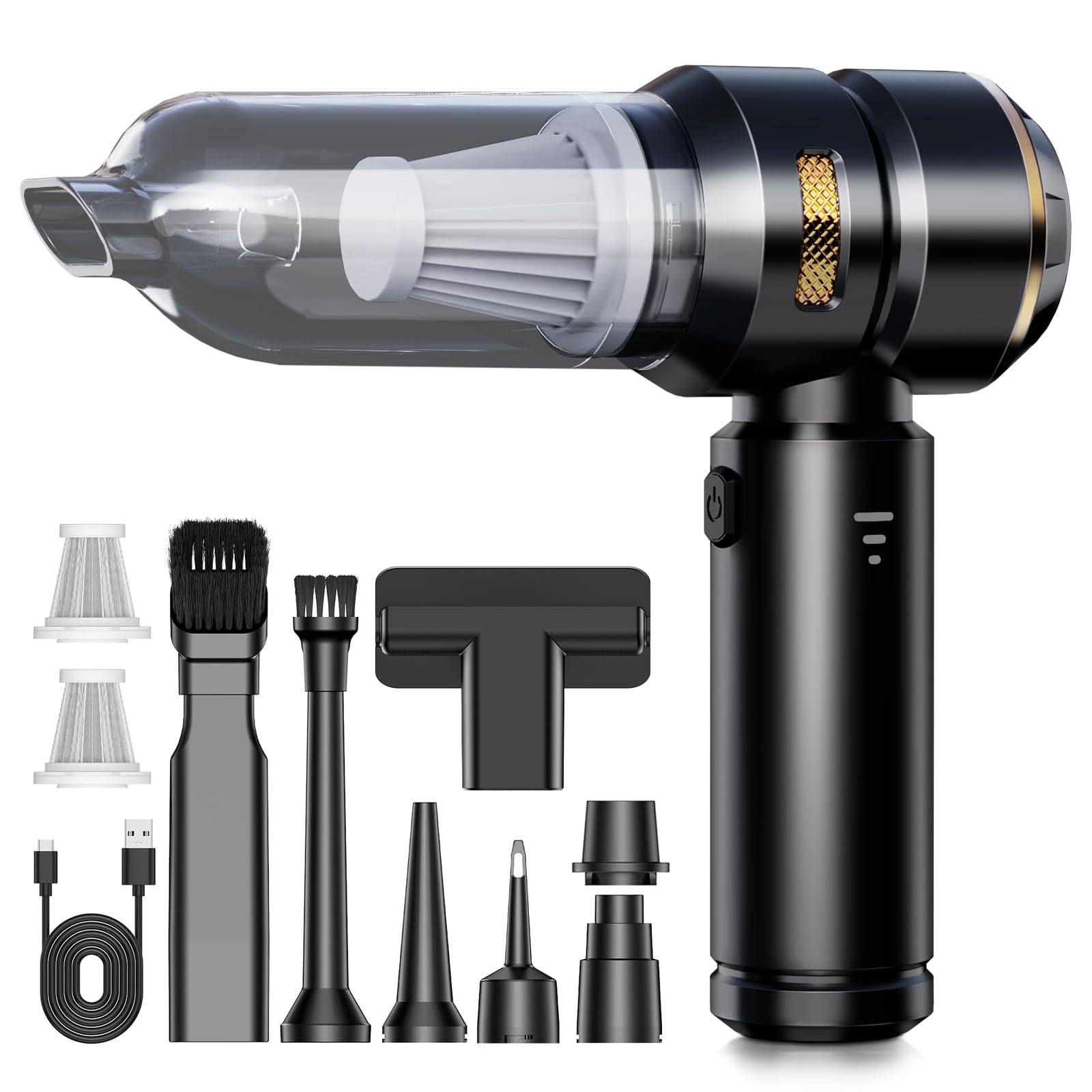KITBEZN Aspirabriciole Senza Fili, 26000Pa Aspirapolvere Auto Portatile, 4 in 1 Mini Aspirapolvere Portatile Senza Fili con Ricarica Rapida, Aspirapolvere Potente per Auto Casa Ufficio, Nero