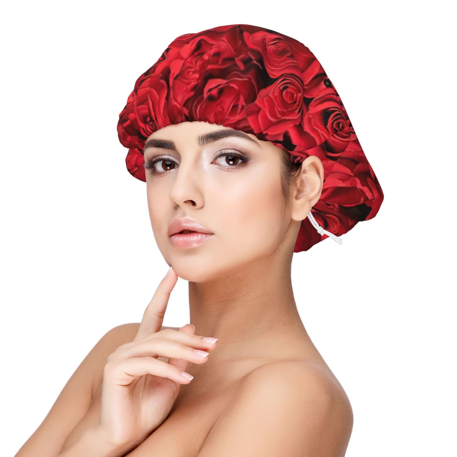 Double Layer Reversible Hair Wrap Satin Sleep Red Rose Cap Bonnet for Braid Curly Hair Satin Bonnet