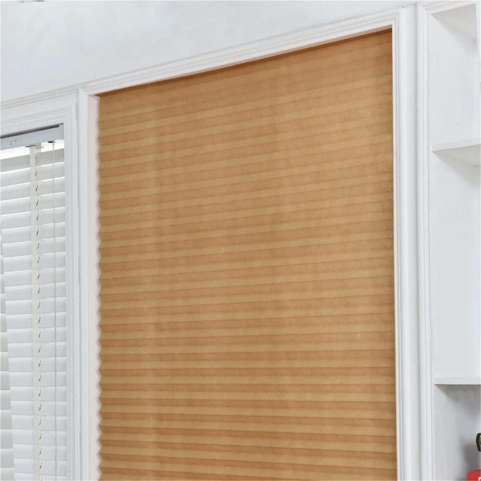 Store Occultant sans Percage Rideau sans Fil Noir à la Mode, 1 pièce, Tissu Non tissé, Stores plissés Auto-adhésifs, Rideau de fenêtre occultant pour Salle De Bain(C,90CM180CM)