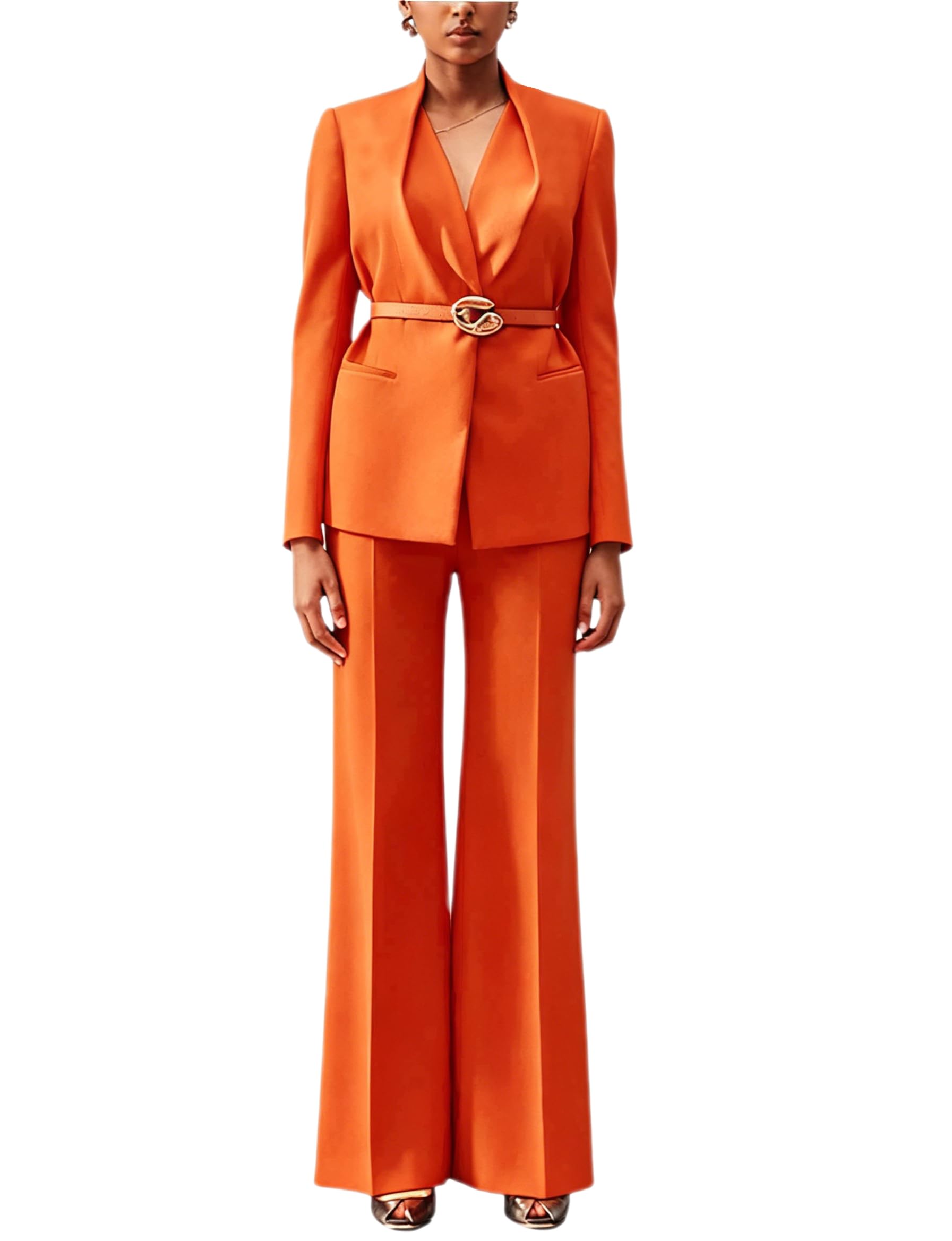 Donna Vestito Due Pezzi Set Casual Cena Giacca Pantaloni Formale Smoking (Senza Cintura)