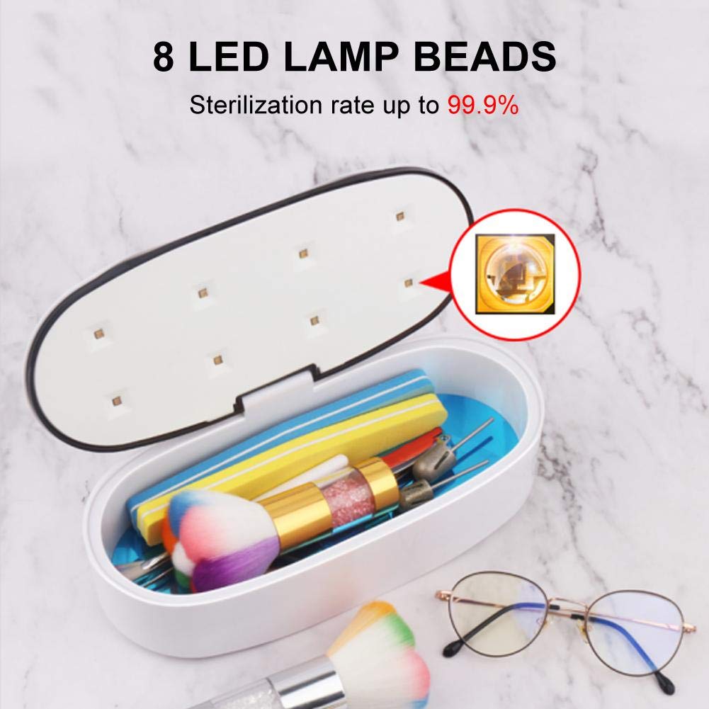 Caja de desinfectante UV, esterilizador de luz Ultravioleta multifunción Protable, máquina de Limpieza desinfectante eléctrica para maquinillas de Afeitar, Tijeras para uñas(Blanco)