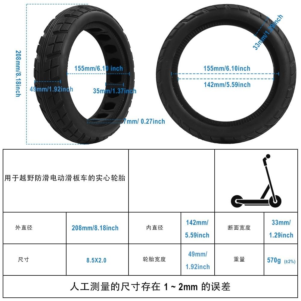 Pneus pour Trottinette électrique,Pneu adapté pour Trottinette électrique(Noir)