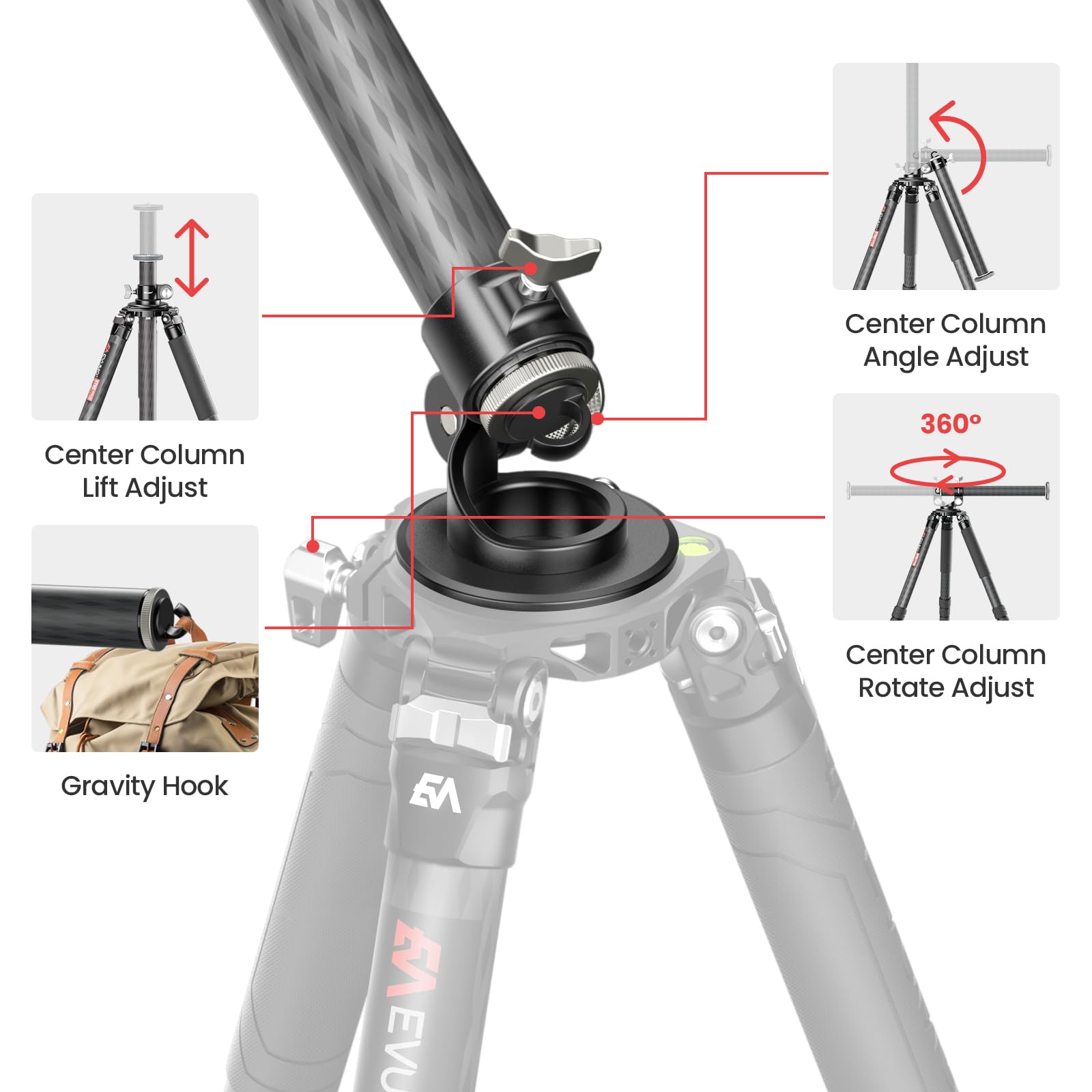 Amazon.com : EVUMO Z8 Tripod Center Column & Horizontal Arm 2in1