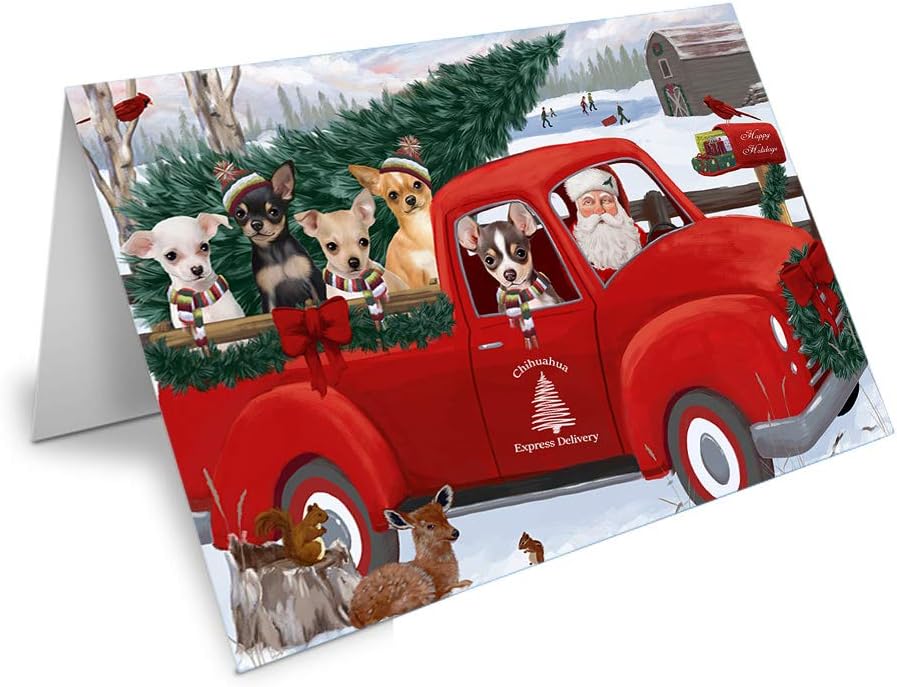 Christmas Santa Express Delivery Red Truck Red Truck Greeting Cards - Adorable Pets Invitation Cards with Envelopes - Pet Artwork Christmas Greeting Cards (10, Chihuahua)