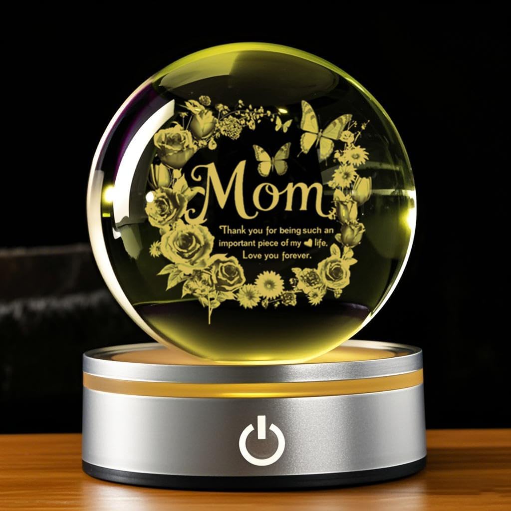 Mom 3D Crystal Ball Gifts for Mum Birthday Gift from Son, Daughter - Fun Christmas, Mothers Day, Retirement Gift Dutterfly Decorations for Mom 80MM