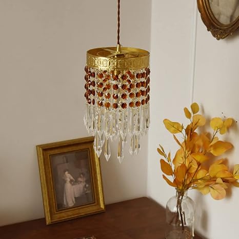 PAZWAHF PAZWAHF Messing Kristallen Hanglamp Met Verstelbare Hoogte, Voor Woonkamer Slaapkamer Cafe Theehuis Bar Eetkamer Club (Met E14 Warm Wit Led-lamp) photo 2
