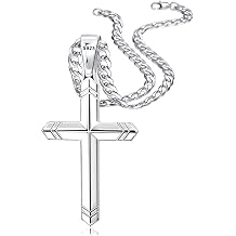 Besteel 925 Sterling Silver Cross Necklace for Men Women, 5MM Durable Stainless Steel Non Tarnish Cuban Link Curb Chain with Silver Cross Pendant, Mens Cross Crucifix Necklaces Jewelry 16-30 Inches