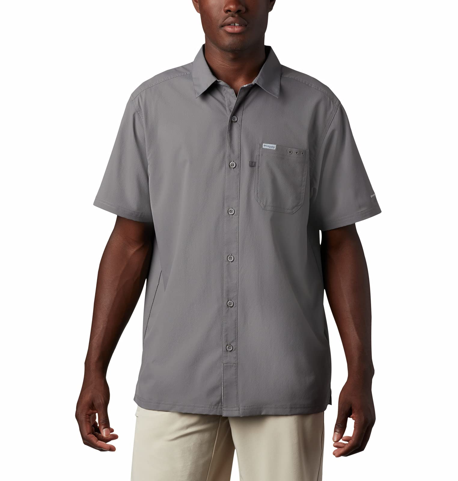 Columbia Men's Slack Tide Camp Shirt, Short Sleeve Shirt, City Grey, Medium