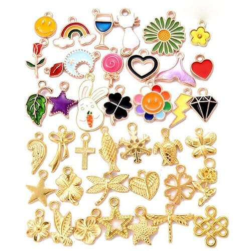 LOVEAASAN 100pcs styles mixtes animal feuille coeur clé couronne breloques pendentifs bijoux à bricoler soi-même pour collier bracelet faisant des accessoires U050-40pcs