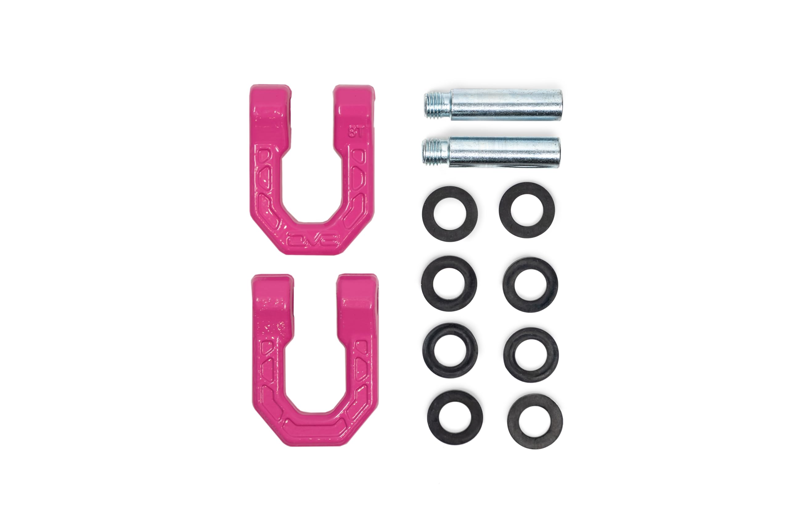 DV8 Elite Series - Grilletes de anillo en D rosa par de 8 toneladas límite de carga de trabajo | 0.12 pulgadas y (4) aisladores de 0.2 pulgadas incluidos, anillo en D de acero forjado de 1 y 0.08 pulgadas de grosor