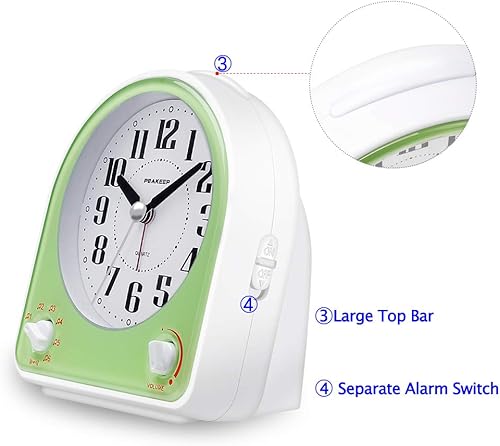 Miniatura 3 de Peakeep Melody, reloj alarma con control de volumen y opciones de sonido, fácil de usar, funciona con baterías AA