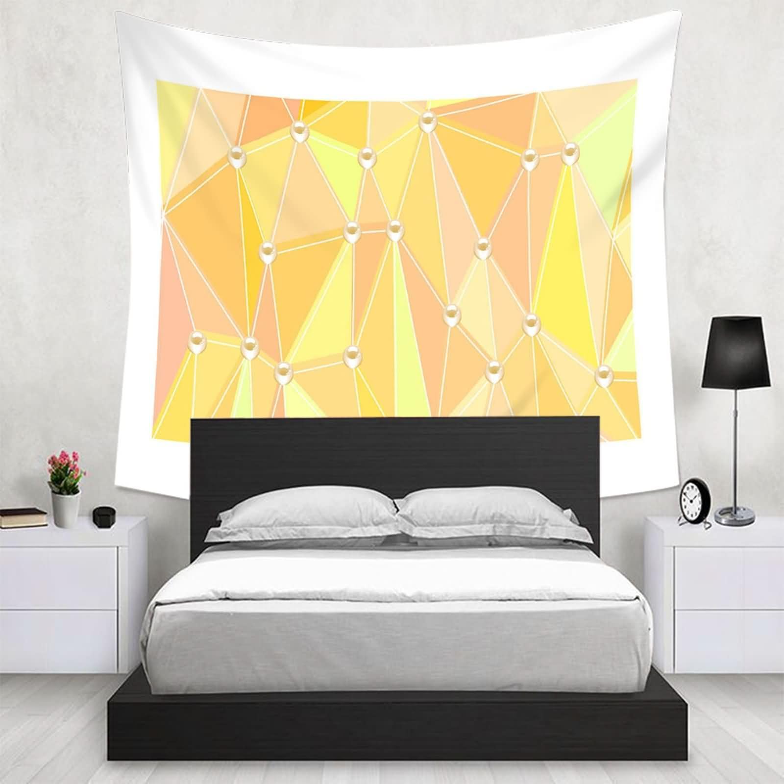 Homxi Tapiz Decorativo Cama 350 x 256 CM,Tapices para Sofá Poliéster Patrón de Triángulo Geométrico Tapiz de Habitación Amarillo