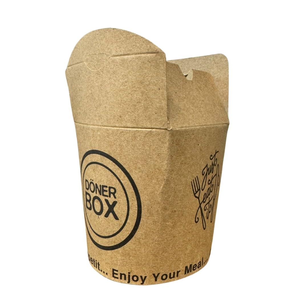Caja para llevar döner kebab, para kebab, pasta y más, 750 ml (25,4 oz), Variantes Clásico Rojo y Natural Elegante, Resistente a la grasa y estable, Caja plegable, Caja de cartón, Caja