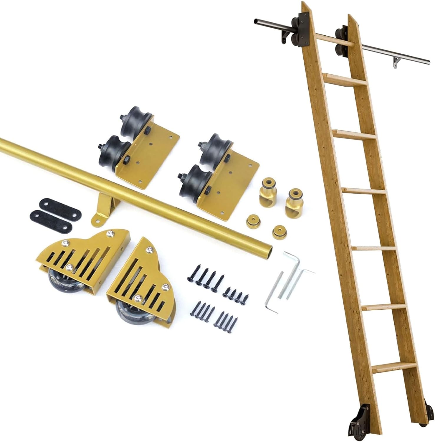 Library Sliding Ladder Hardware Kit, 3,3ft-24ft Steel Round Tube Mobile Ladder Rails (no ladders), Rolling Ladders Hardware for Bookshelves, Cabinets & Kitchen(24ft/732cm Track kit