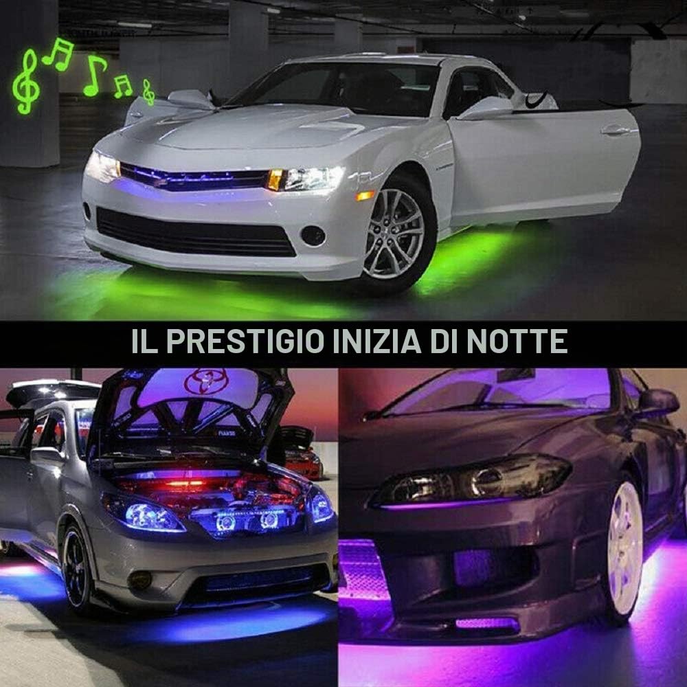 Sunwan - Set di 4 strisce luminose per auto, kit di illuminazione d’atmosfera per esterni (2 x 90 cm + 2 x 120 cm), controllo tramite app