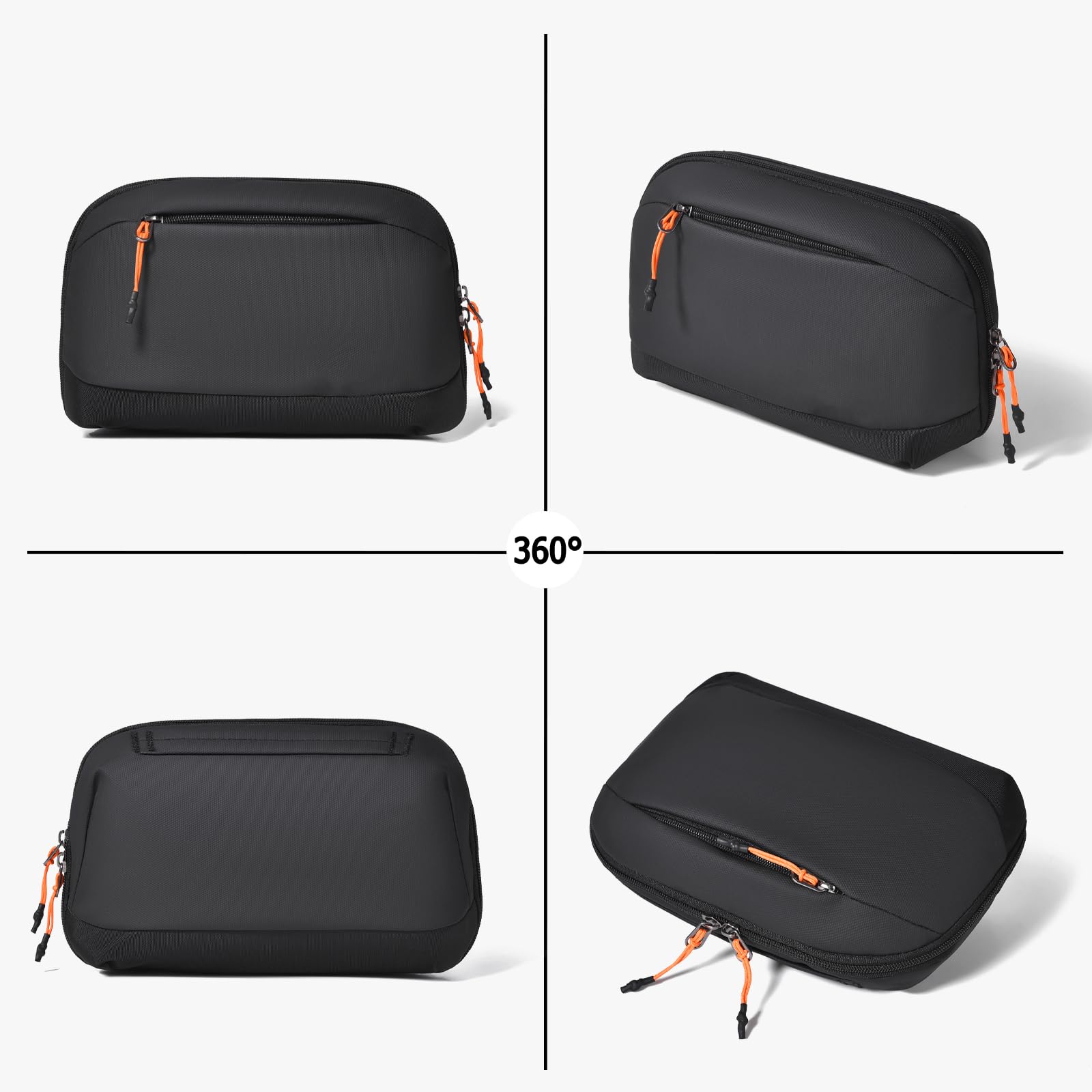 FANDARE Custodia Organizer Portatile per Cavi e Accessori Elettronici Nero | 5 scomparti pieghevoli, elastico anti-groviglio, tasca per batteria, apertura 180°, leggero in poliestere