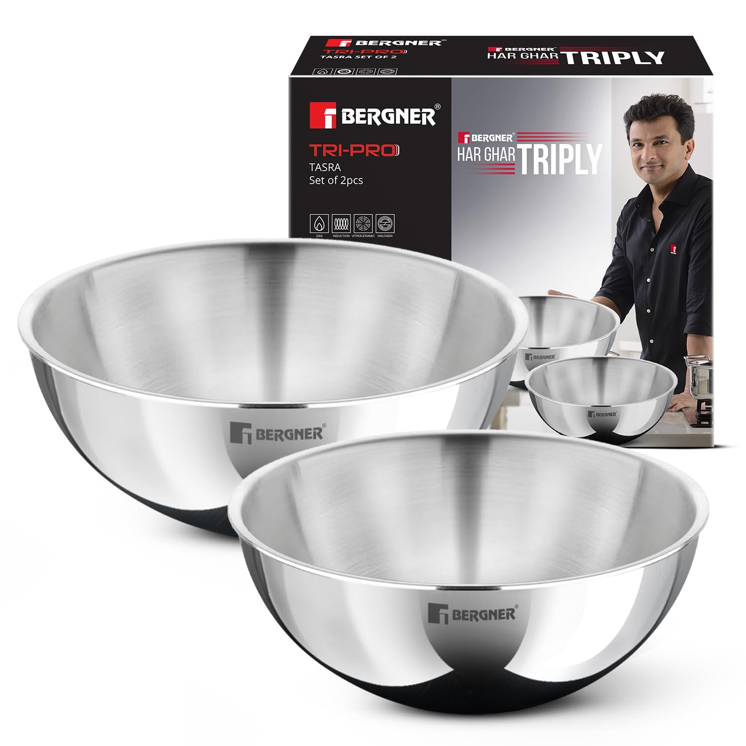 Tripro Triply Stainless Steel 2 Pcs Tasra Set, 20cm / 1.5 L and 22cm /2.0 L Tasla Set, Less Oil Use for Health Cooking, Even Heat Distribution, Easy to Clean - Induction Bottom, 4.5 Liters