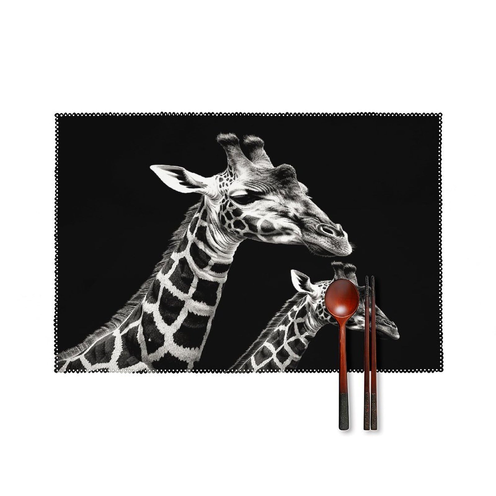 Black Giraffe Placemats Set of 4 Non-Slip Heat Resistant Table Mats Canvas Washable Cloth Place Mats Easy to Clean Premium Placemat for Kitchen Dining Table Decoration