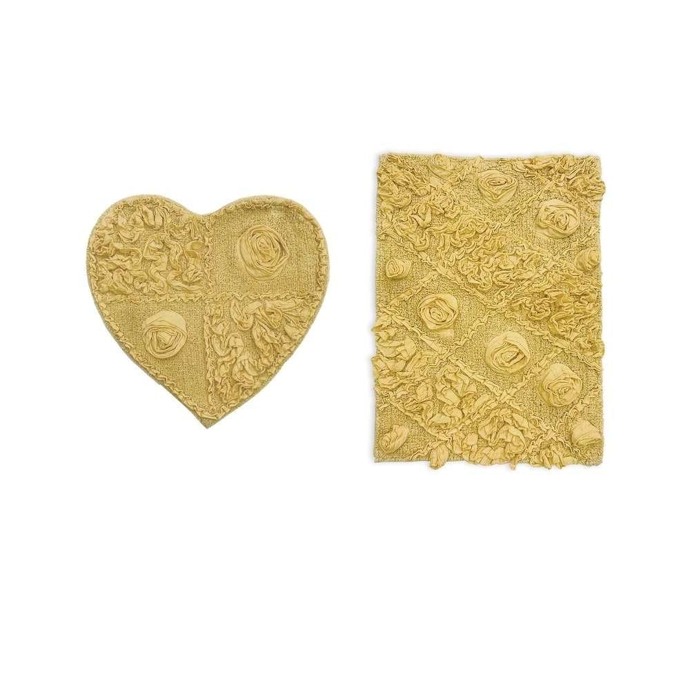 Yellow Color Extra Absorbent Cotton Material 2 Piece Bathroom Rugs Non Slip 34 in L X 21 in