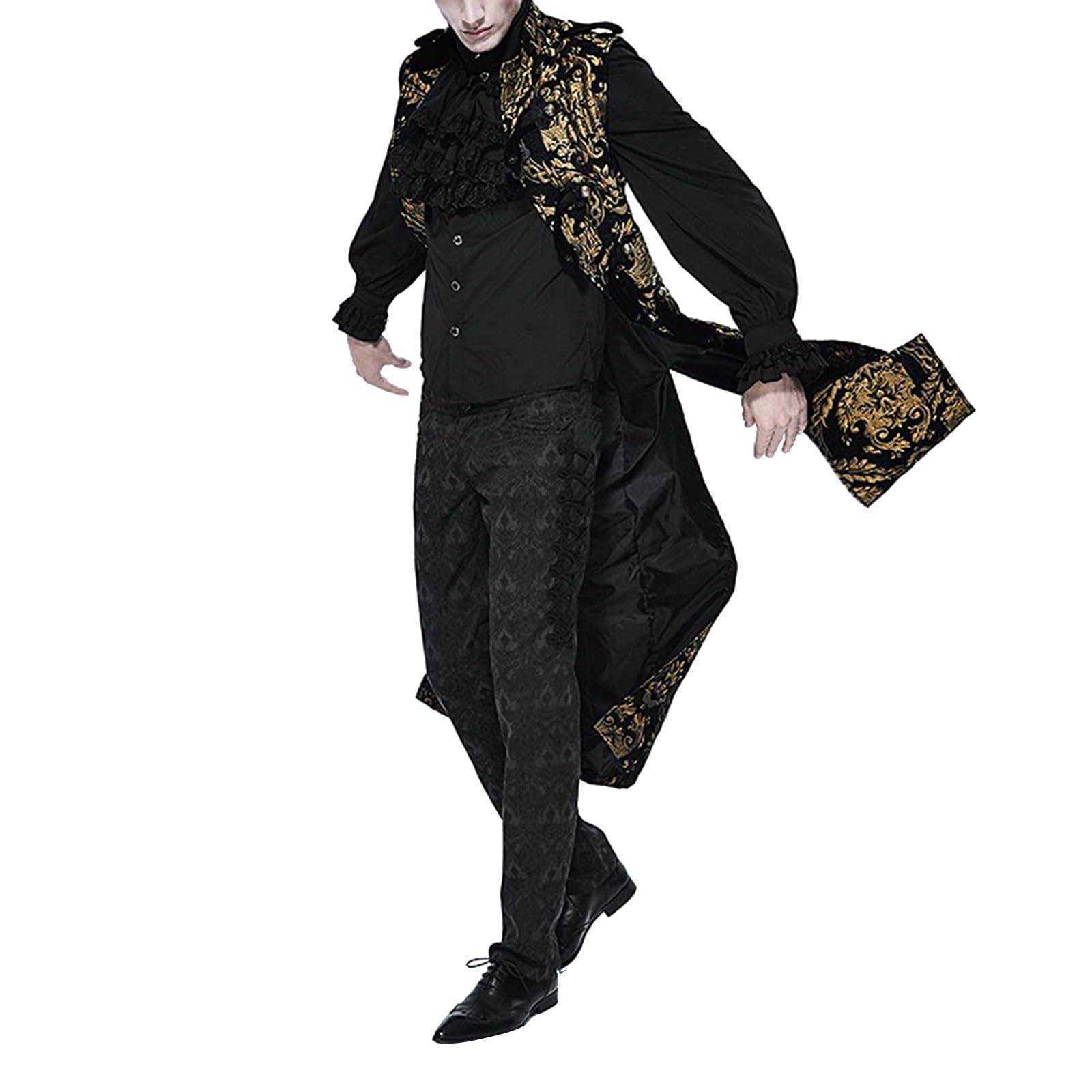 Steampunk Herren Mantel - Gothic Edelmann Jacke Herren ärmellos Trendy Mittelalter Weste Lang Viktorianische Hof Gehrock Elegant Trenchcoat Uniform Theater Cosplay Kleidung Halloween Kostüm