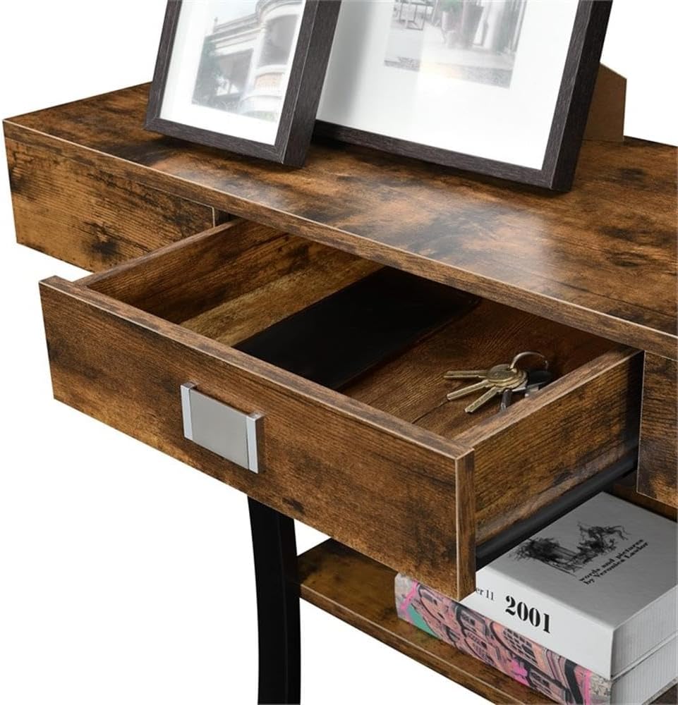 Convenience Concepts Newport Harri Console Table 36" - Modern Sofa Table with Storage Shelves, One Drawer Narrow Entryway Hall Table for Living Room, Barnwood/Black