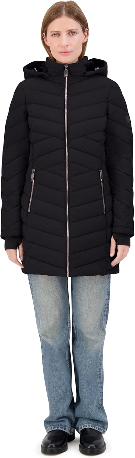 Nautica Women's Stretch Quilted Puffer Jacket– Winter Coat With Detachable Hood & Storm Cuffs - Image 5