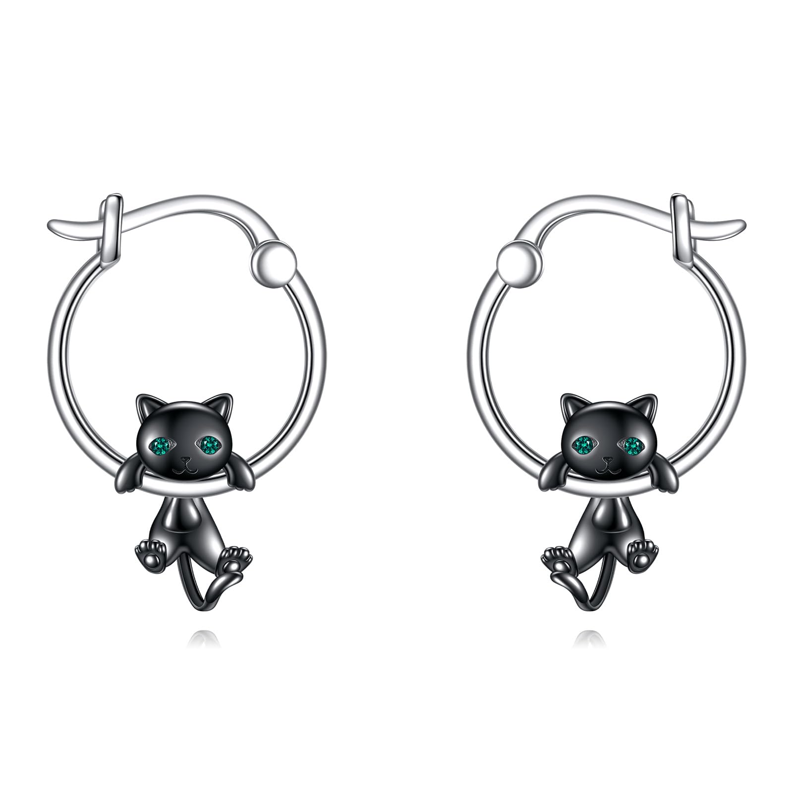 Pendientes Mujer Plata NicoWerk SOS367 - Pendientes De Tuerca De Plata De Ley 925 Con Diseño De Gato, Color Blanco Y Negro Esmaltado, Regalo Para Los Amantes De Los Gatos, Aretes Infantiles