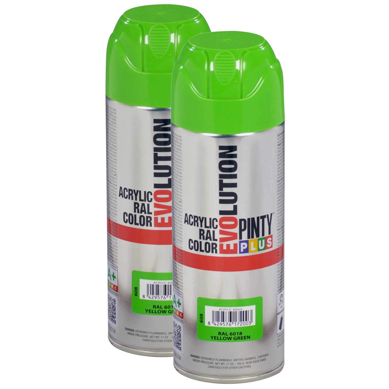 Peinture En Spray PINTYPLUS Evolution Water-Based 520CC - Vert Jaunâtre RAL 6018 | Écologique, 65 Mm, Couverture Neutre