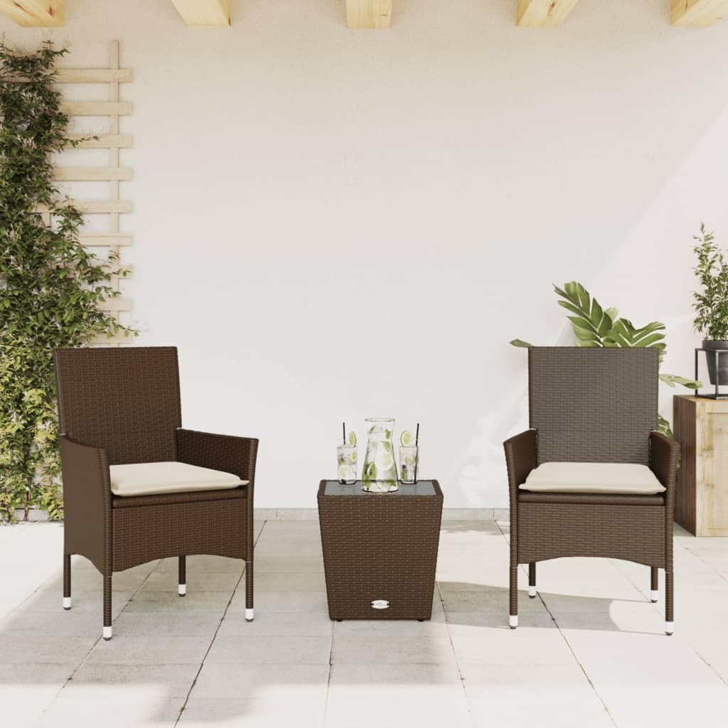 Set de bistro extérieur en résine tressée salon de jardin petit espace table en verre